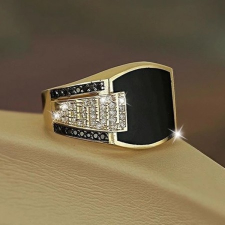 Classic Men's Fashion Metal Gold Color Inlaid Black Stone For Men ring